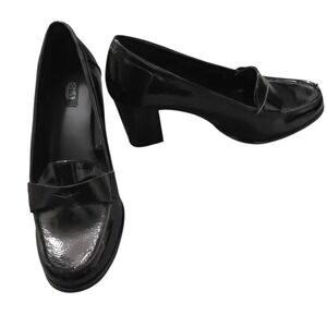 Jones New York Black Patent Block Heel Loafers‎ Womens 9M Cypress